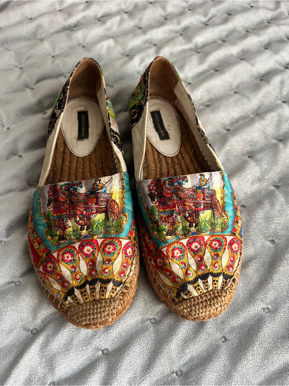 Dolce & Gabbana Printed Canvas Espadrilles Sicilian Cart Geometric Motif Shoes